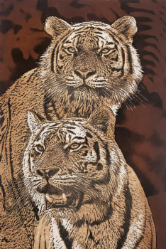 Named contemporary work « Les deux tigres », Made by JACKY ROUGET
