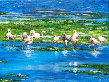Named contemporary work « Les flamands roses », Made by ANNE AMOUROUX