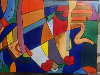 Named contemporary work « Modèle inspiré de Picasso, couleurs vives sur toile », Made by COCO