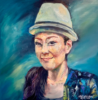 Named contemporary work « Autoportrait au chapeau blanc », Made by ELYN CHEN