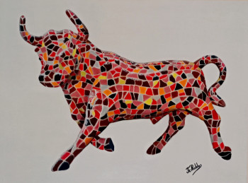 Named contemporary work « Taureau mosaïque. », Made by JEAN-CLAUDE ROBLES