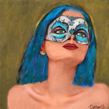 Named contemporary work « Young girl with blue mask », Made by DORON B