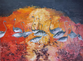 Named contemporary work « Les flamants roses », Made by MARIE-LAURE TOURNIER