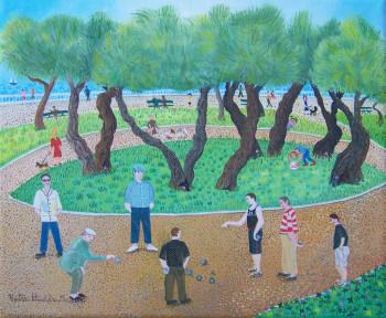 Named contemporary work « Joueurs de Pétanque », Made by KATIA HUIDOBRO-MARAIS