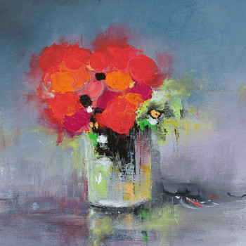 Named contemporary work « BOUQUET ROUGE 3 », Made by MIREILLE MAURY
