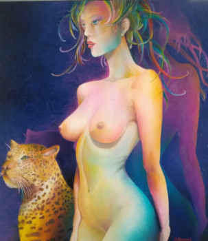 Named contemporary work « Femme nue au léopard », Made by HACQUART