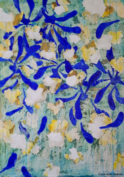 Named contemporary work « Feuilles bleues », Made by JEAN-FRANçOIS CLAPEAU