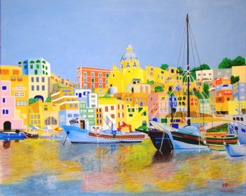 Named contemporary work « Le port de PROCIDA, petite île au large de la Sicile (Italie) », Made by MICHEL PARIENTE