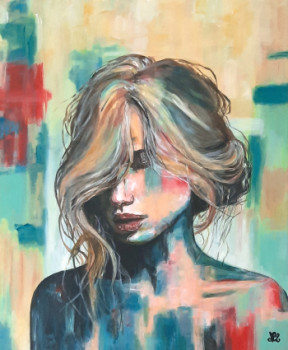 Named contemporary work « Tableau coloré moderne - portrait femme », Made by NADEGEPAINTER