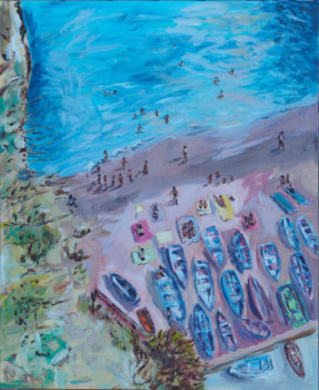 Named contemporary work « LA PLAGE (Acrylique sur toile cartonnée) », Made by NANOU B