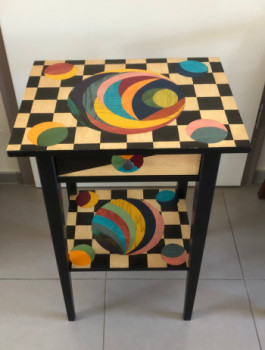 Named contemporary work « Petite table marqueterie », Made by CHRISTIAN CHRISTIAN LAIGNEL