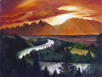 Named contemporary work « Rivière de montagne », Made by LES PEINTURES DE JOELLE BROUILLARD