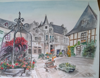 Named contemporary work « La place de Locronan - Finistère », Made by JOSEPHINE