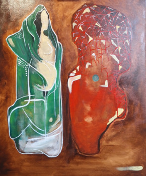 Named contemporary work « femme au sari vert », Made by RAIMS