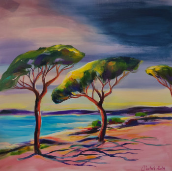 Named contemporary work « Mediterranean landscape - Umbrella Pines », Made by CLICKART+