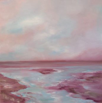 Named contemporary work « HARMONIE MAUVE ET TURQUOISE », Made by MARTINE GRéGOIRE