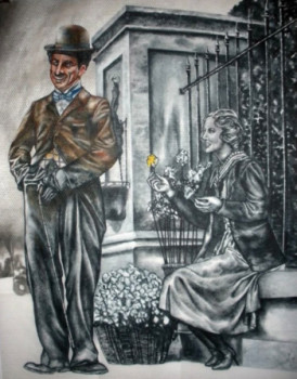 Named contemporary work « Charlot et la jeune fleuriste aveugle », Made by ERIC ERIC