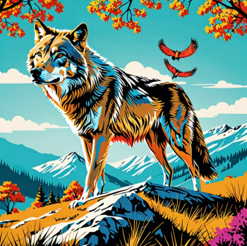 Named contemporary work « Le loup alpha », Made by DOMINIQUE DULOT DIGITAL