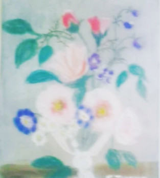 Named contemporary work « Le vase transparent aux roses pastellisées douces. », Made by ELLE *