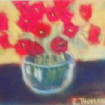 Named contemporary work « Bouquet de coquelicots dans vase transparent comme de l' eau de roche. », Made by ELLE *