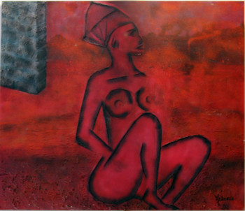 Named contemporary work « Femme au mur », Made by JEREMIE