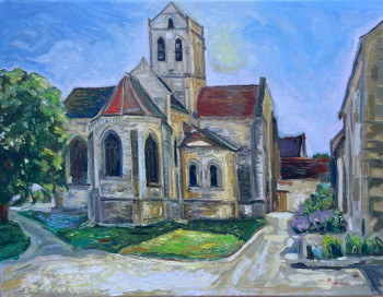 Named contemporary work « L'Église d'Auvers : Hommage à Van Gogh », Made by MOHSINE