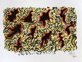 Named contemporary work « Création S106. Format 30 x 40. Scriptoglyphes à l'encre », Made by JEAN-JACQUES MARIE
