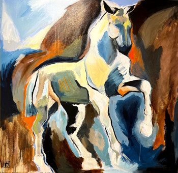 Named contemporary work « Espagnol Blanc au Galop », Made by LAURE SAIGNE