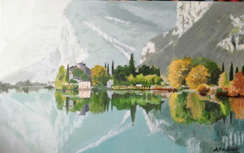 Named contemporary work « Un lac en Italie », Made by ANDRé FEODOROFF