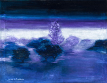 Named contemporary work « Mysteriöser Wald im Nebel auf schwarzem Samt », Made by ABDELGHAFAR