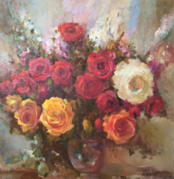 Named contemporary work « Bouquet de Roses », Made by IRYNA MALYNOVSKA