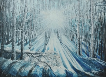 Named contemporary work « Forêt Enneigée Illuminée », Made by IRYNA MALYNOVSKA