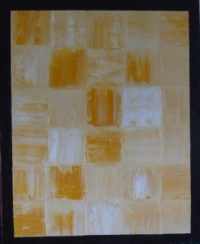 Named contemporary work « tableau abstrait a l huile représentant des carrés jaunes cadmium bordures de noir », Made by PHILIPPE CLOCHER