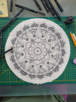 Named contemporary work « Black & White mandala », Made by LPERRIERART