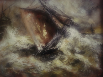 Named contemporary work « D'après Richard Brydge, Ship in a Seastorm on the Coast », Made by LA CIGOGNE