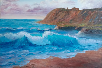 Named contemporary work « Vagues d'Émeraude : Peinture à l'Huile Paysage Marin de 73x 50x 2 cm », Made by NORIART