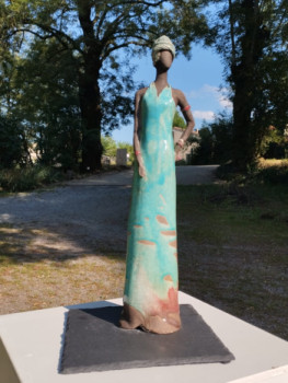 Named contemporary work « Dame robe longue bleue », Made by NATHALIE DE BARBERA