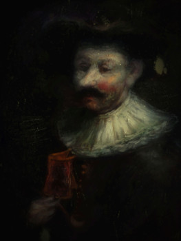 Named contemporary work « D'après Rembrandt, Homme Noble à l'Amphora », Made by LA CIGOGNE