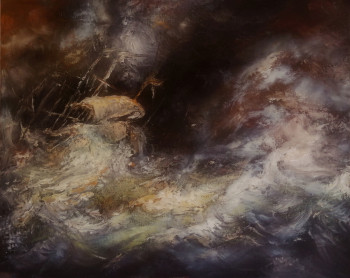 Named contemporary work « D'après Ludolf Backhuyzen, Fishing Ships in a Seastorm », Made by LA CIGOGNE