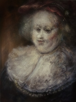 Named contemporary work « Portrait d'une Vieille Femme Ronde avec un Béret », Made by LA CIGOGNE