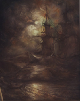 Named contemporary work « D'après Knud Baade, Ship in the Moonlight », Made by LA CIGOGNE