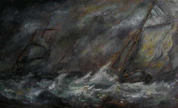 Named contemporary work « D'après Willem Van De Velde, Fishing Boat and Ships at Storm », Made by LA CIGOGNE