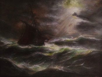 Named contemporary work « D'après Carl Bille, Seastorm at Night with a Ship », Made by LA CIGOGNE