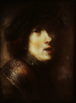 Named contemporary work « D'après Rembrandt, Jeune Chevalier Vagabond en Armure », Made by LA CIGOGNE