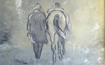 Named contemporary work « "Abschied in die Nacht: Mann und Pferd auf dem Weg ins Ungewisse" », Made by HORST LUDWIG  "ALKUHL"