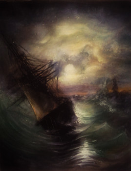 Named contemporary work « D'après Aivazovski, Sailing Ship at Sea on a Storm », Made by LA CIGOGNE