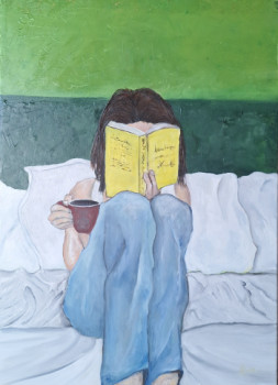 Named contemporary work « femme qui lit sur un lit », Made by RAIMS