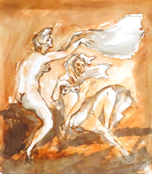 Named contemporary work « Zwei Fräulein im Wind: Ein stiller Moment in den Dünen », Made by HORST LUDWIG  "ALKUHL"