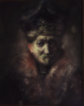 Named contemporary work « D'après Rembrandt, Portrait d'un Homme avec de la Fourrure », Made by LA CIGOGNE