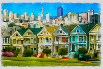 Named contemporary work « painted ladies street san fransisco », Made by DOMINIQUE DULOT DIGITAL